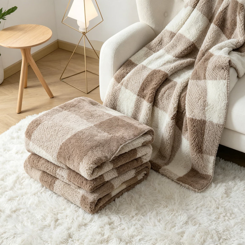 Jeté Sherpa, L 80 po x l 60 po, Beige