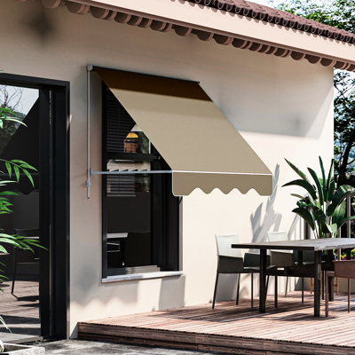 6' Drop Arm Manual Awning Sun Shade For Patio Balcony, , Protected, Aluminum Hardware, Creamy White Shelter