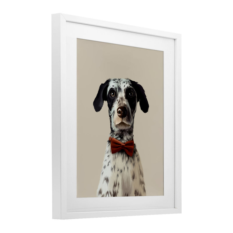 «Dog In Bow Tie», reproduction encadrée sous verre, design par Anna Lischenko, H 16 po x l 13 po, Cadre blanc côtier