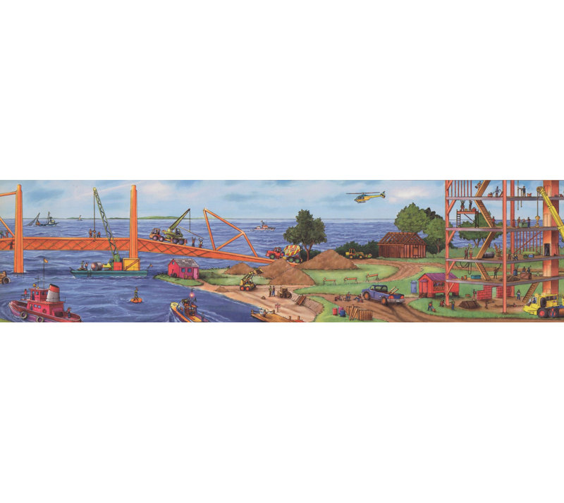 Bordure de papier peint Jarboe Construction Project, L 180 po x H 12 po, Bleu / Vert