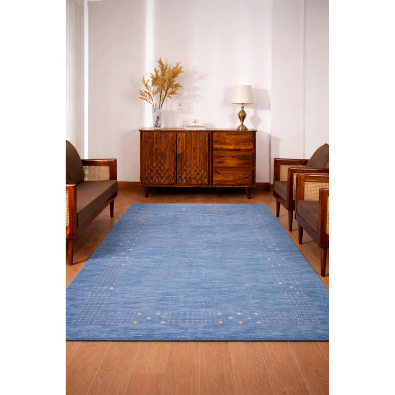 Anley Hand Knotted Loom Wool Eco-Friendly Area Rugs - Rectangle, Blue Color, Contemporary Modern Design, High Pile Thick Handmade Anti Skid Area Rugs for Living Room, Bed Room