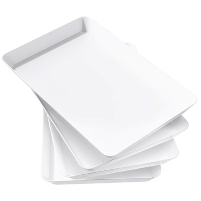 4 plateaux de service en plastique pour articles de fête, plateaux blancs de 15 po x 10 po pour servir les aliments, grand plateau réutilisable pour buffet, fruits, dessert, légumes, essentiels de Noël, rectangle