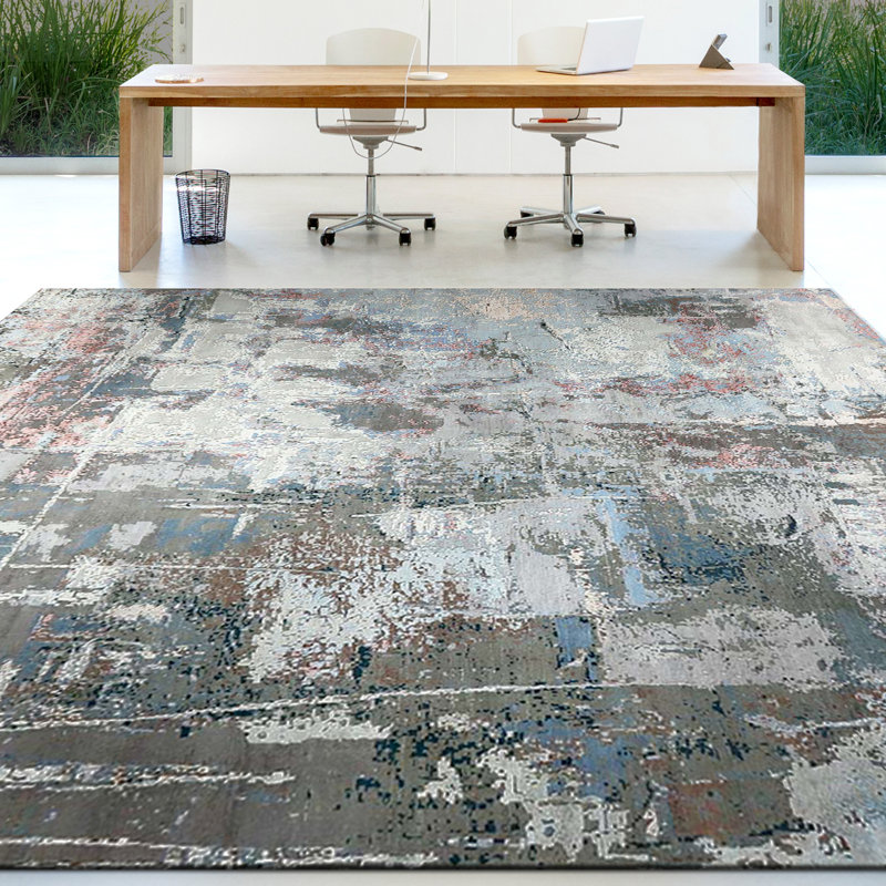 Hand Woven Silk and Wool Area Rug, Rectangle 8' x 10'