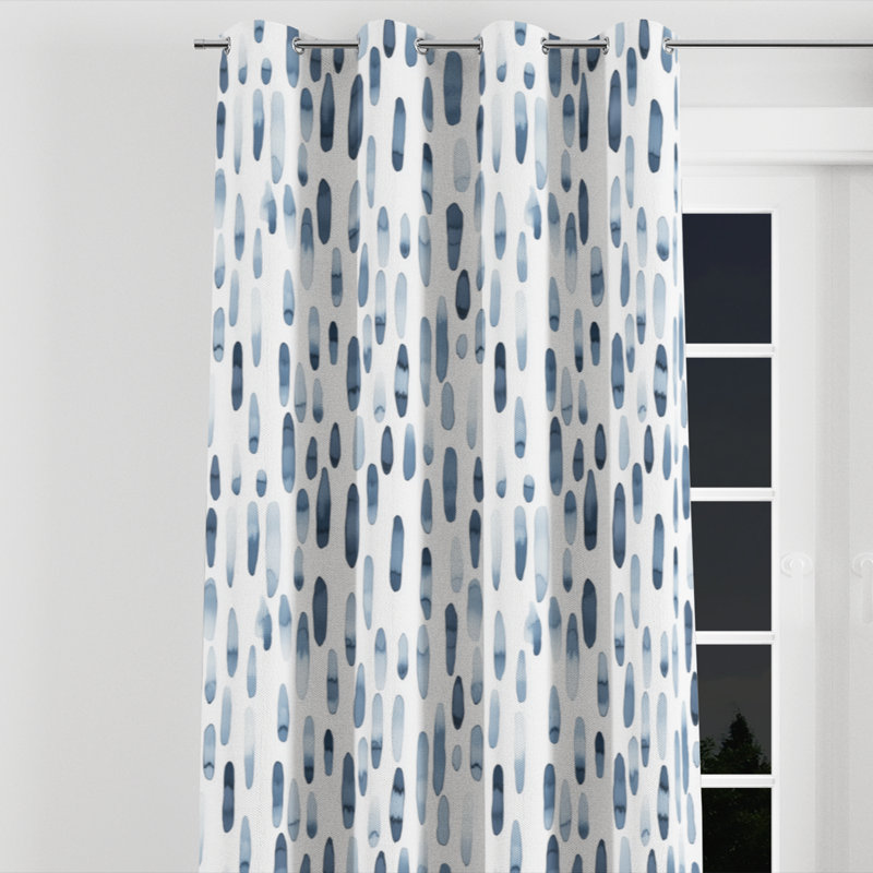 Abstract Blackout Curtains - Modern Dash Flow Silver Blue Grommet Curtain - 1 Panel, 52" W x 120" L, Silver Grommets