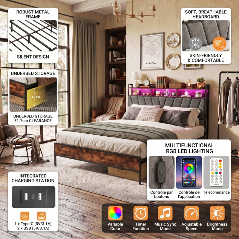 Upholstered Platform Bed, European Kingsize (160 x 200 cm)