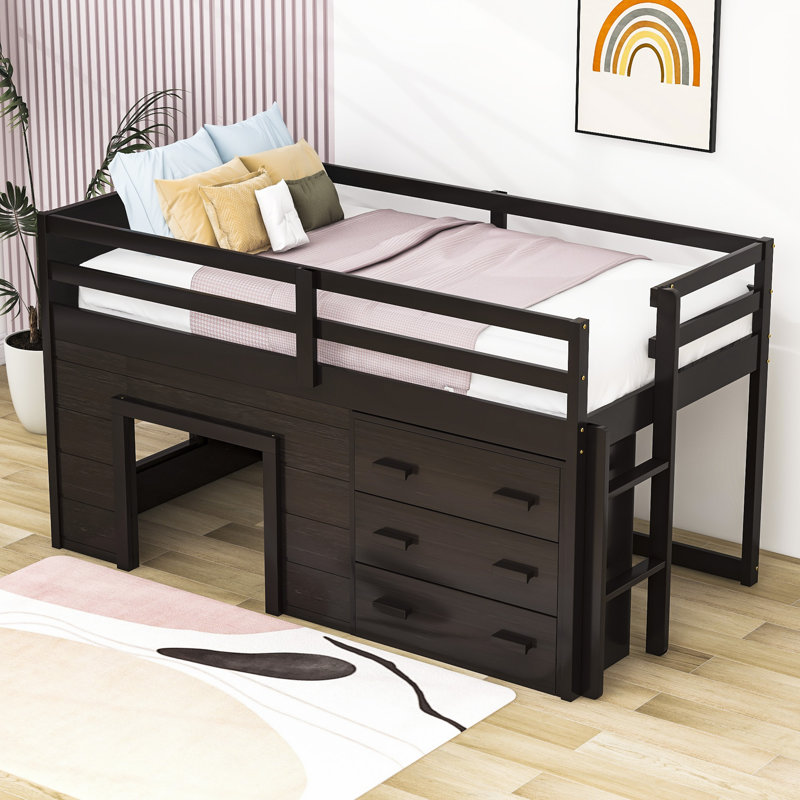 Gigel Kids Twin Loft Bed with Drawers, Espresso