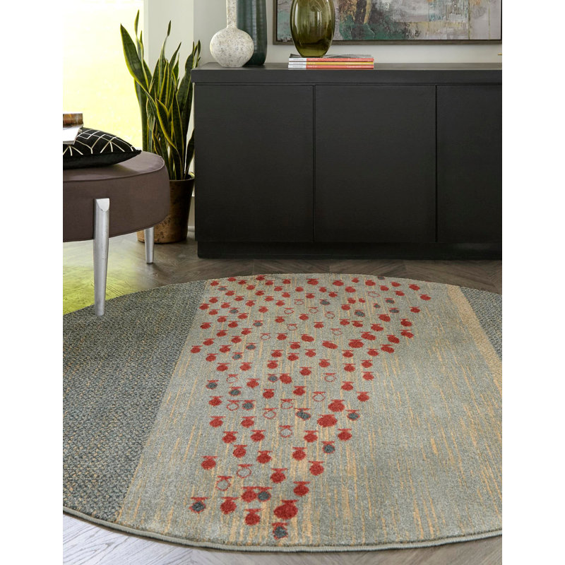 Tapis bleu / rouge / beige Abrigail, Rond 5 pi