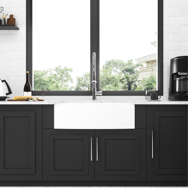 Évier de cuisine en céramique blanche de 30 po - Bord avant arqué à tablier
