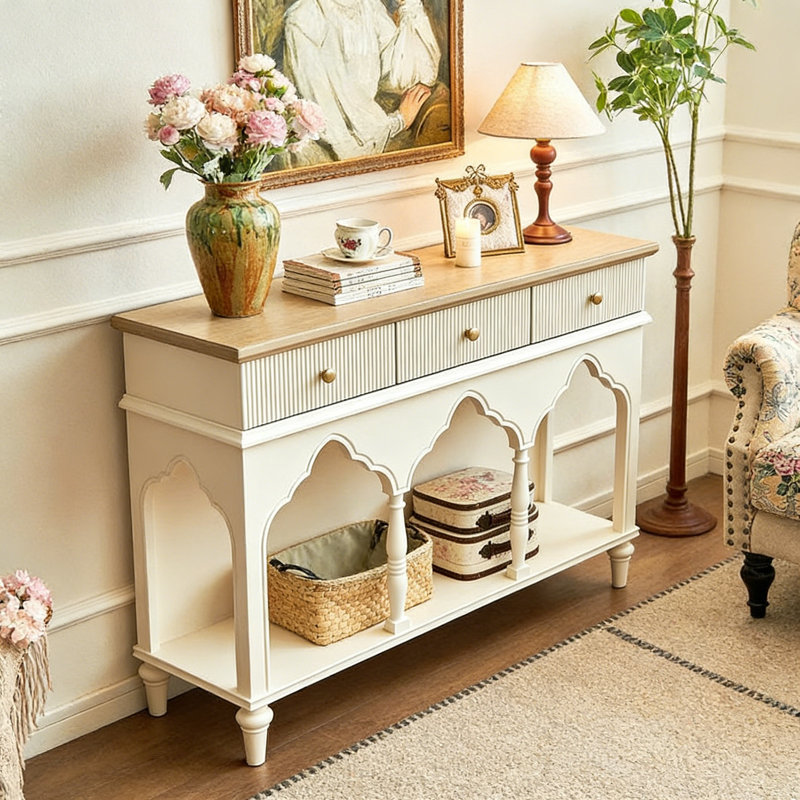 French Country Style Console Cabinet, White