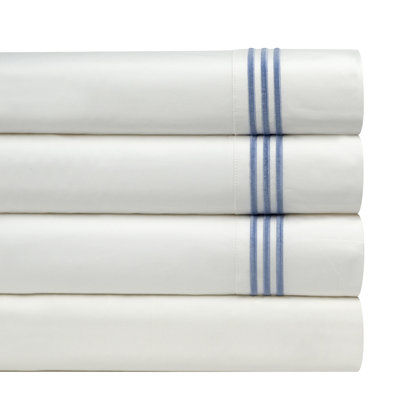 Pointehaven 300 Thread Count 100% Long Staple Cotton Percale Embroidered Sheet Set