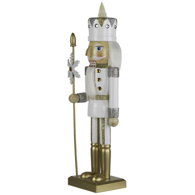 Figurine de Noël casse-noisette scintillante avec un flocon de neige - 15 po - Blanc