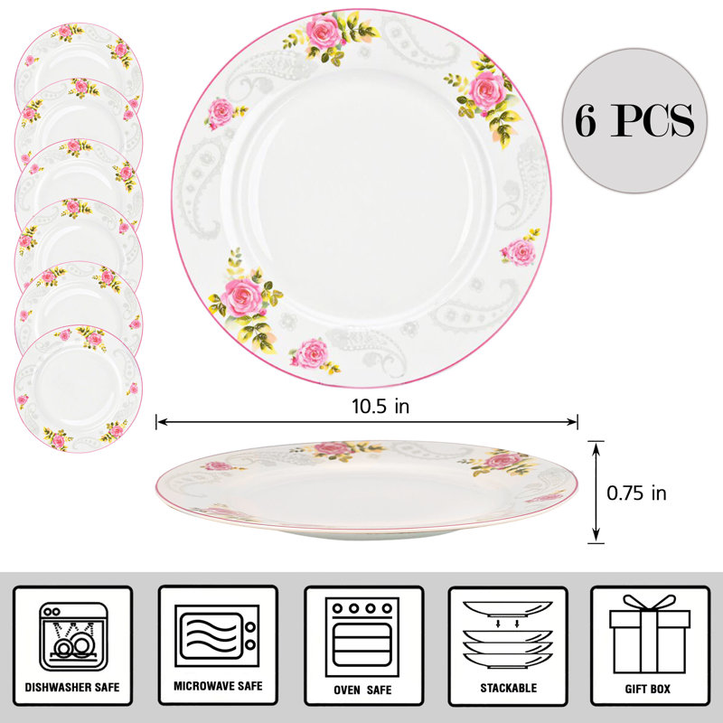 Ensemble de 6 assiettes en porcelaine rose Garden Rose