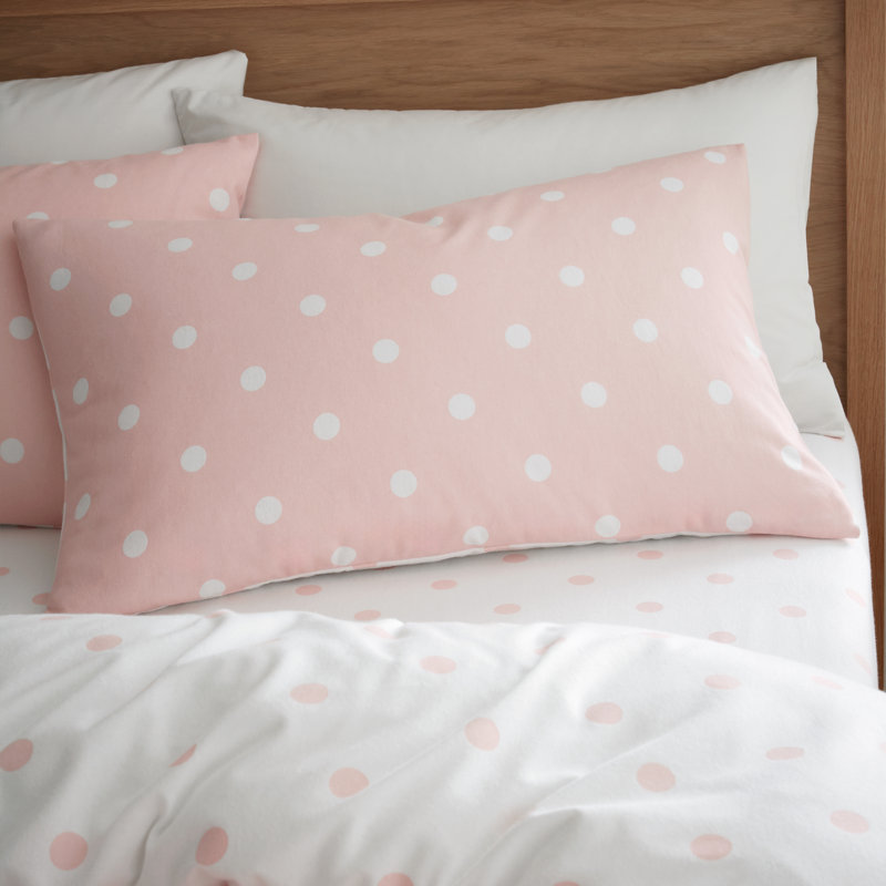 Brushed Polka Dot Cotton Reversible Duvet Cover Set, King Duvet Cover + 2 Standard Pillowcases, Pink