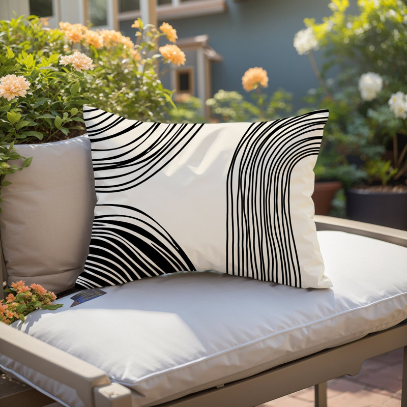 Cassie Abstract Outdoor Reversible Throw Pillow, Black, 18"H x 25"W