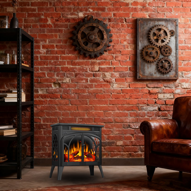 25"Electric Fireplace Heater With Remote,Cathedral Style,Multiple Flame Effects&Log Colors,Adjustable Brightness/Heating,Overheat Safety,