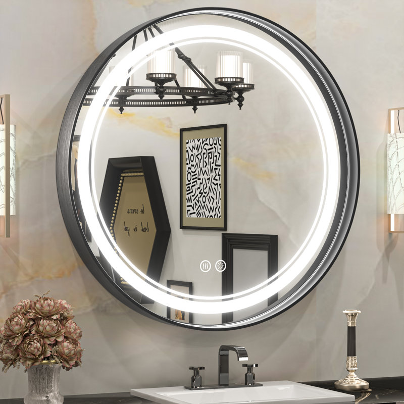 Jelline Metal Round Mirror, Black, 24" x 24"