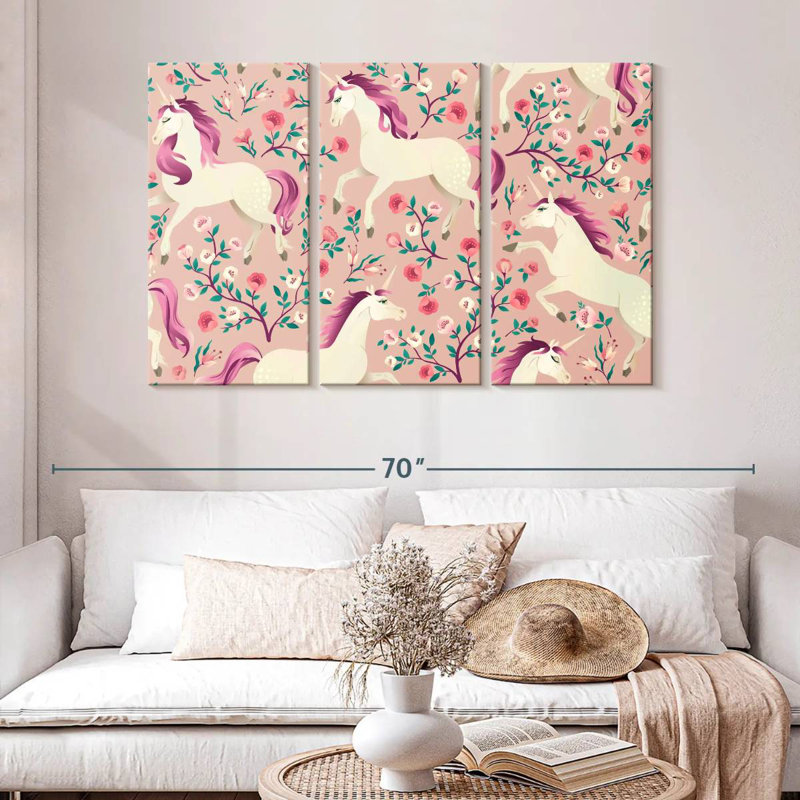 Ashelle Magenta Unicorns, 32" H x 50" W