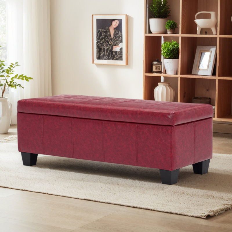 Rectangle Upholstered Storage Bench Ottoman&Stool, Red