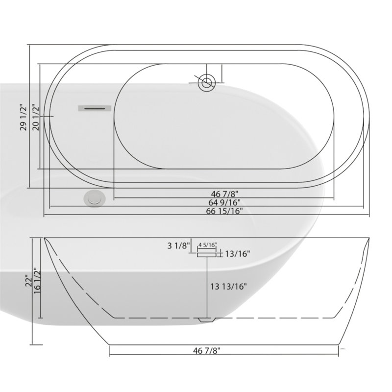 Baignoire de trempage autoportante en acrylique de 67 po, trempage profond (profondeur d'eau de 13,8 po), dossier haut simple, capacité de 135 gallons, bonde en chrome Pop-Up, isolation et insonorisation