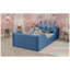 Lit plateforme simple tapissier bleu pour enfants avec coussin en lapin et rails latéraux amovibles