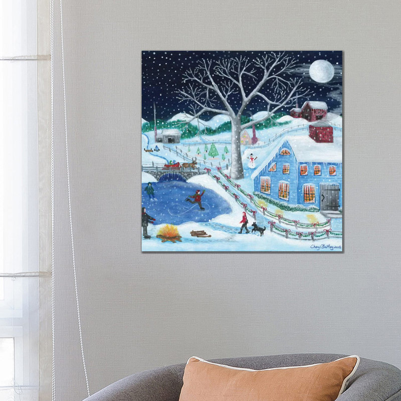 Ice Skating By Old Farm by Cheryl Bartley - Wrapped Canvas Painting, 45.72 cm H x 45.72 cm W x 1.91 cm D