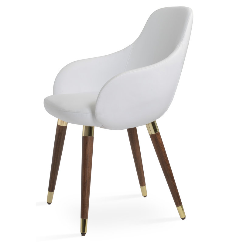Chaise avec accoudoirs en bois Gazel, Simili cuir blanc