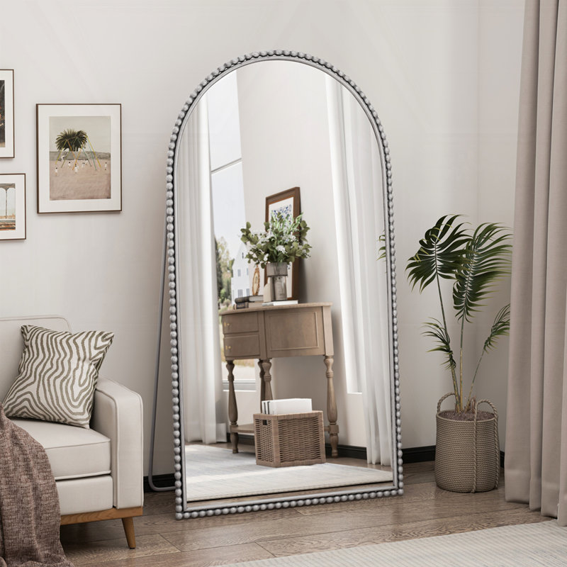 Miroir rétro pleine longueur avec pieds de soutien, Argent argent