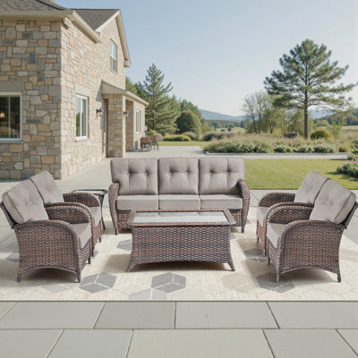 7-Piece Patio Furniture Set, All-Weather Outdoor Seating Set With Club Chairs & Coffee Table