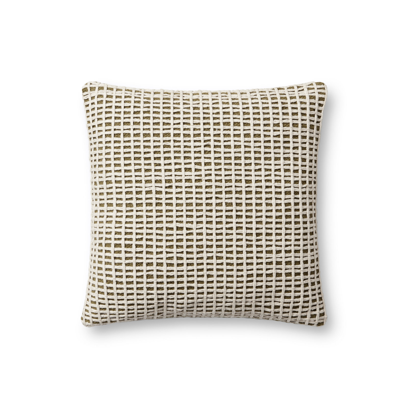 Strasbourg Plaid Cotton Throw Pillow, Down, Green/Ivory