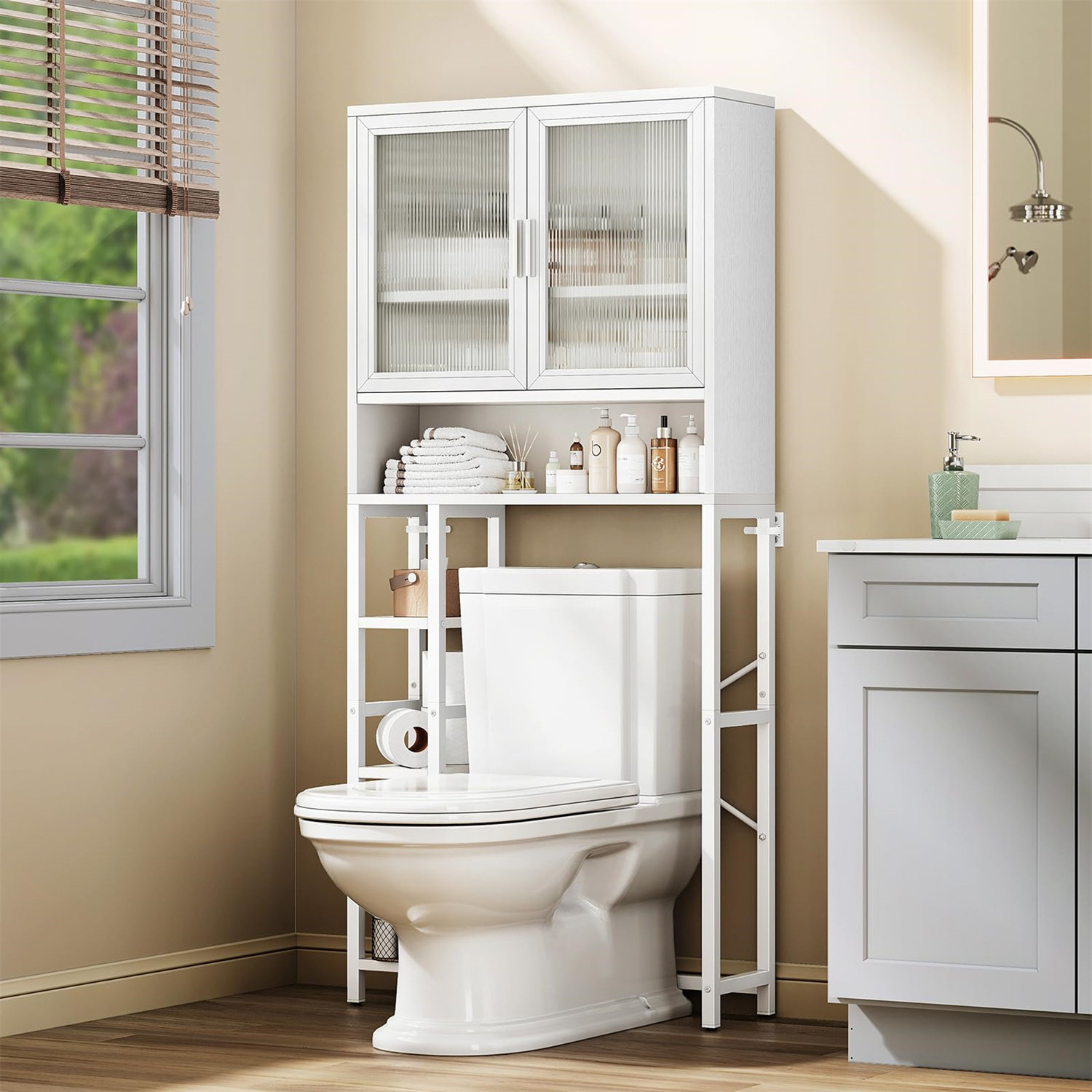 Toilet Storage Cabinet with Open Shelf, over Toilet Bathroom