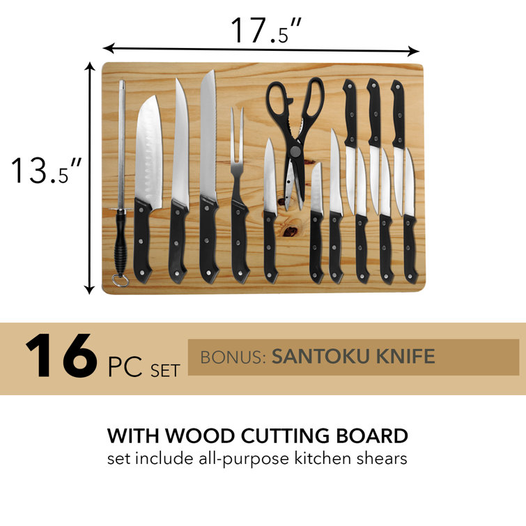 Imperial Home Kitchen Knife Set with Cutting Board (16- Piece): Black