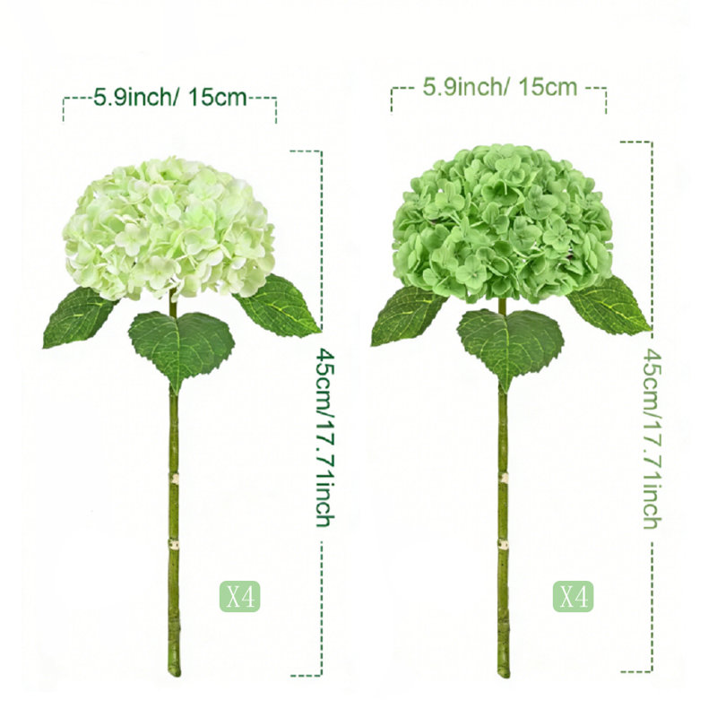 Paquet de 8 tiges de fleurs d'hortensia artificielles, 17,7 po de véritables fausses fleurs d'hortensia pour décoration de table de mariage