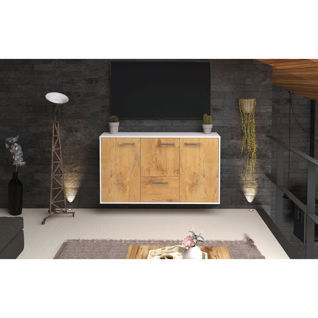 Sideboard Vancouver, Farbe: Beton/Weiss, Fliegend/Metallgriffe, Größe: 136x79x35cm