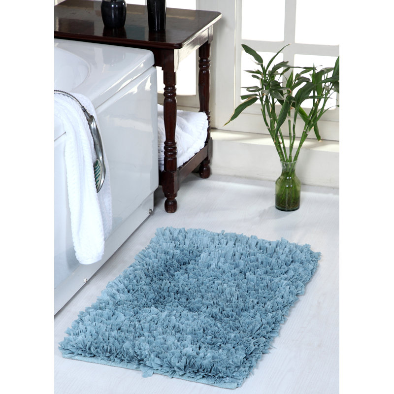 Annalease Cotton Blend Non-Slip Bath Rug, Aqua