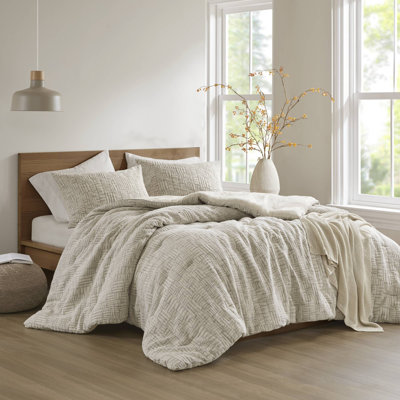 Harper Natural Oversized 100% Cotton Matelasse 3-Piece Full/Queen Comforter Set