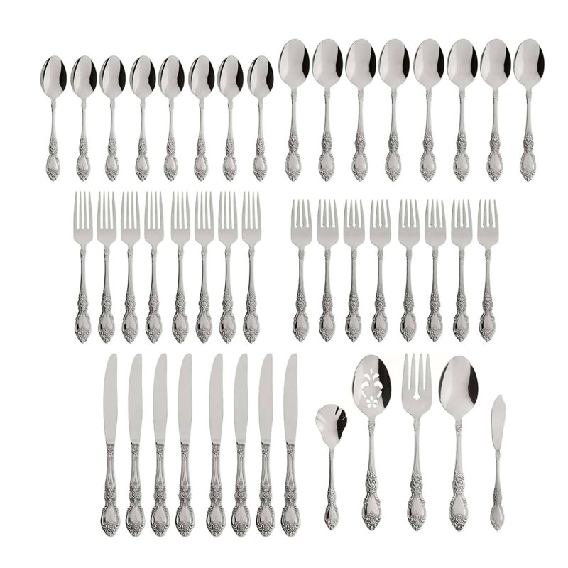 Oneida Wordsworth Everyday 45 pieces Flatware Set, Stainless Steel,Service For 8