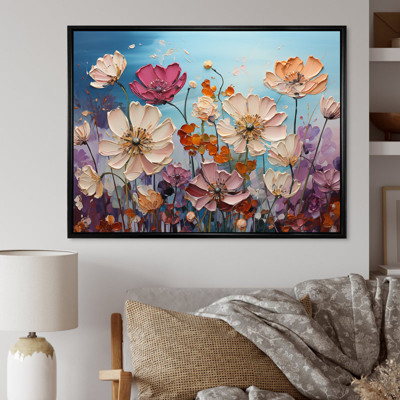 «White Morning Glory Flower Field I» sur toile, Encadrement doré, H 24 po x l 32 po