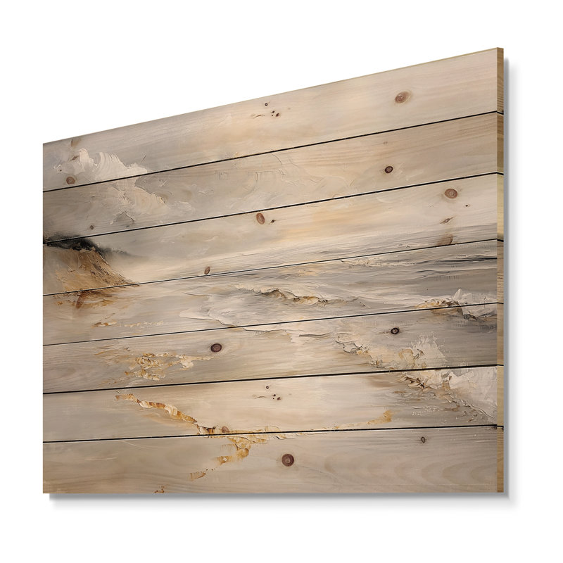Pure Golden Beach Landscape II - Décoration murale en bois de plage - sur bois de pin naturel, H 34 po x l 44 po x P 0,78 po