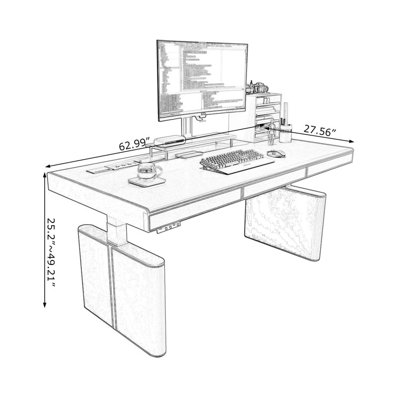 Khaki Rectangular Solid Wood with 2 drawers desk