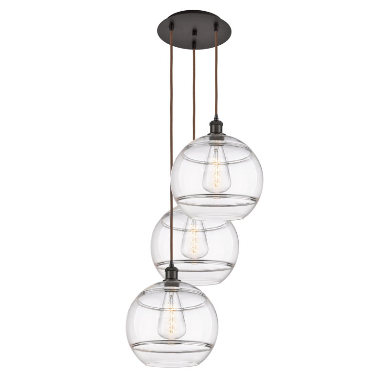 Luminaire suspendu en grappe à 3 lumières Chartoff, H 40,88 po x l 18,5 po x P 18,5 po, Transparent, Bronze huilé