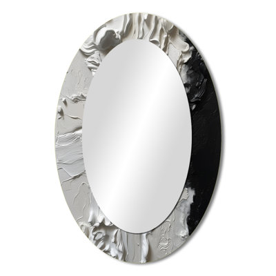 White And Black Tranquility Unleashed I - Modern Oval Wall Mirror