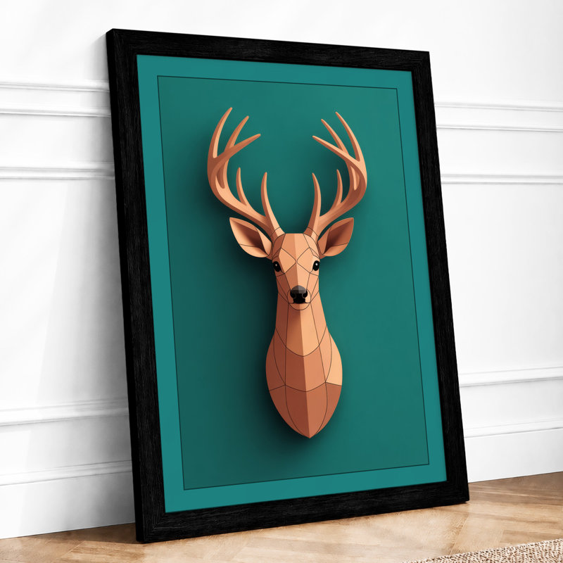 Geometric Deer Mount Modern - Framed Print, A4 - 29.7 x 21.0 cm, Black