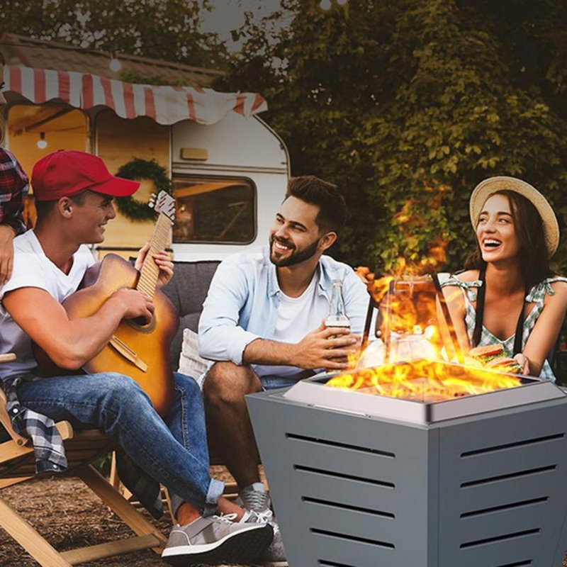 20 Inch Smokeless Fire Pit,Stainless Steel Wood Burning Fireplace,Portable,with Pull-Out Ash Tray and Handles, Blue