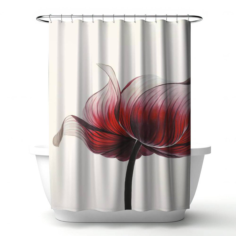 Floral – Polyester Shower Curtain, Dye Sublimation Print, 71" W × 74" L, White/Red 2