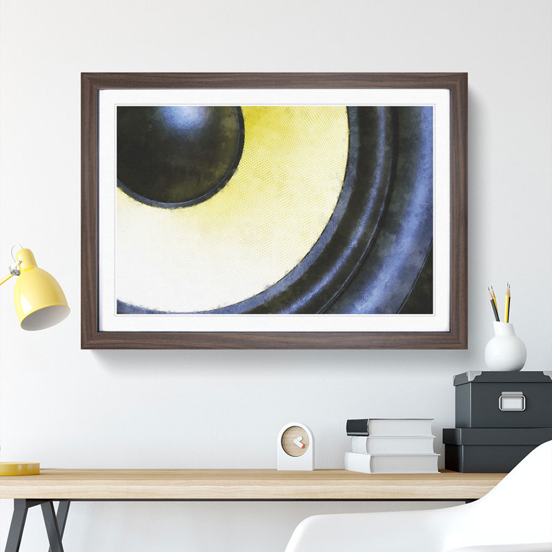 Yellow Speaker - Picture Frame Graphic Art, 27cm H x 36cm W x 2cm D, Walnut Framed