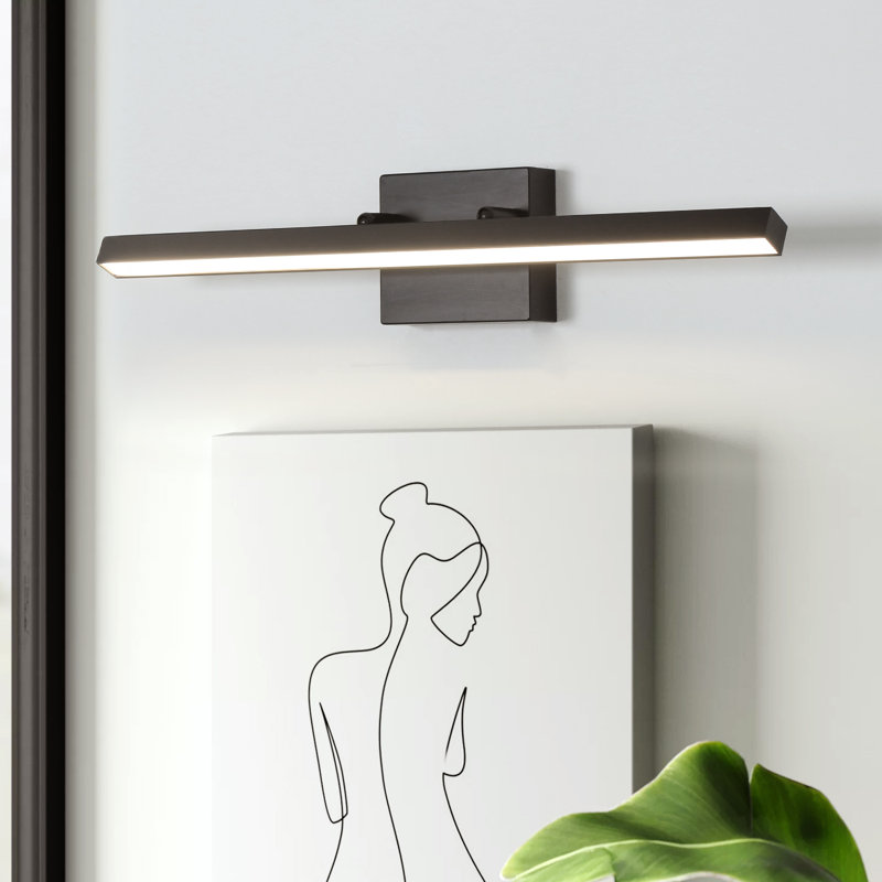 Barre d'éclairage de salle de bain 1 lumière à DEL à intensité variable avec éclairage de salle de bain 24 po Abud, Noir mat
