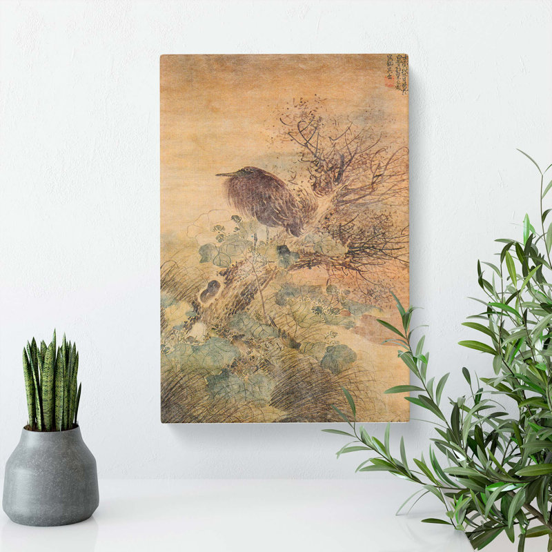Blue Heron & Hibiscus by Matsumura Goshun - Wrapped Canvas Painting, 60cm H x 40cm W x 3cm D