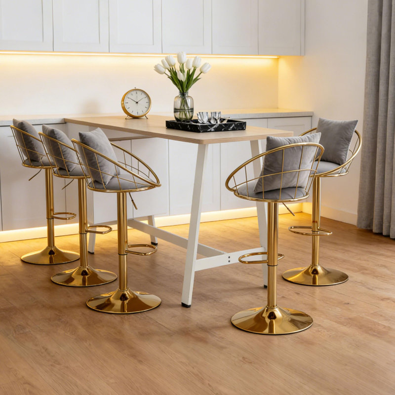 Tabourets de bar à hauteur ajustable en velours (ensemble de 2), Gris