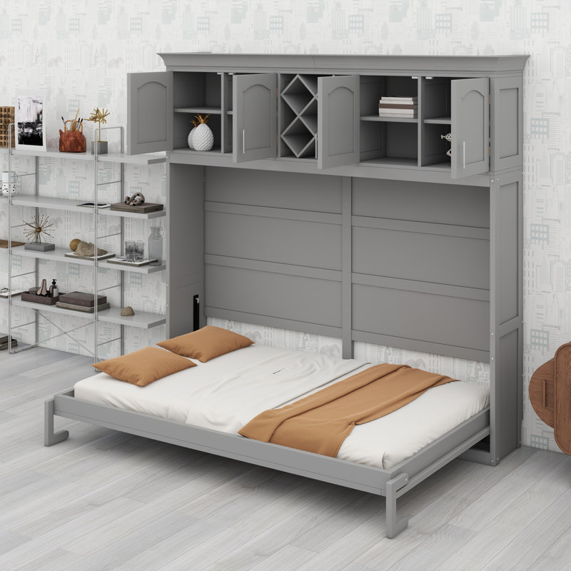 Lit pliant moderne avec armoires intégrées et rangement pour le vin, Gris