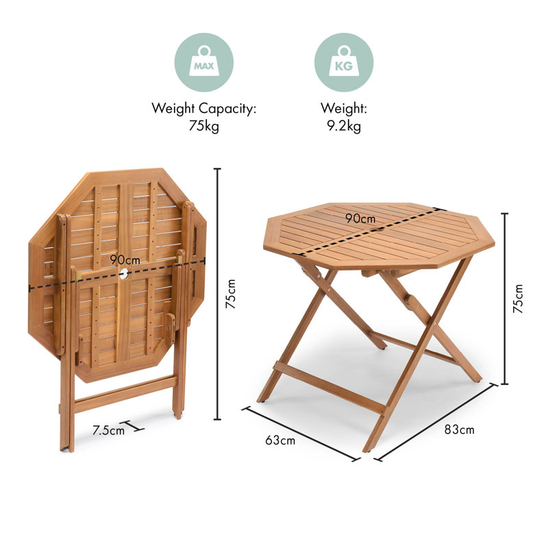Cannes Acacia Folding Outdoor Dining Table With Umbrella Hole , 90cm cm W 90cm cm D